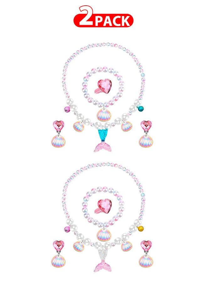 MARGOUN 2 Pack Mermaid Jewelry Set for Little Girls Princess Mermaid Stretchy Necklace Bracelet Earrings Ring Kids Pretend and Dress Up Jewelry for Toddlers Aged 2 3 4 5 Gift - Image 1