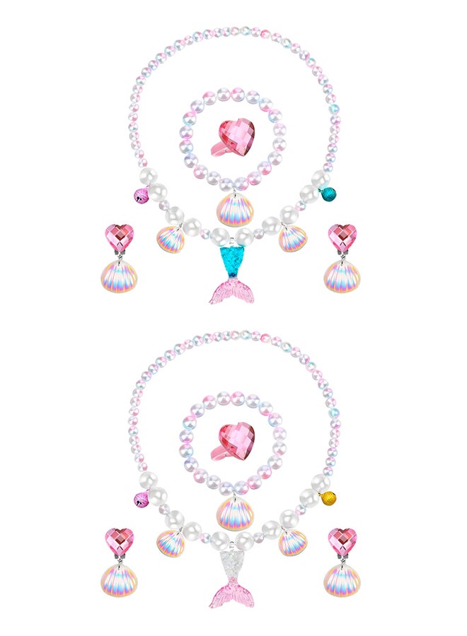MARGOUN 2 Pack Mermaid Jewelry Set for Little Girls Princess Mermaid Stretchy Necklace Bracelet Earrings Ring Kids Pretend and Dress Up Jewelry for Toddlers Aged 2 3 4 5 Gift - Image 2