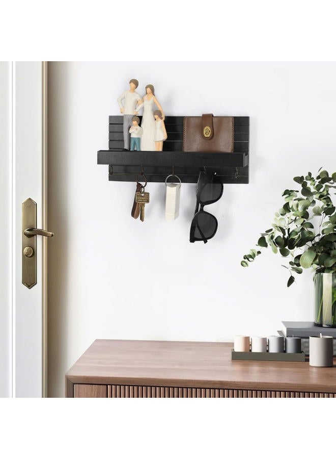 Lwenki Decorative Key Holder for Wall with Shelf, Entryway Shelf with Hooks Holds Leashes, Jackets and Glasses – Sturdy Wood Keyholder Entrance Hanger with Mounting Hardware (11.8” x 5.5” x 3.1”) (Black) - Image 5