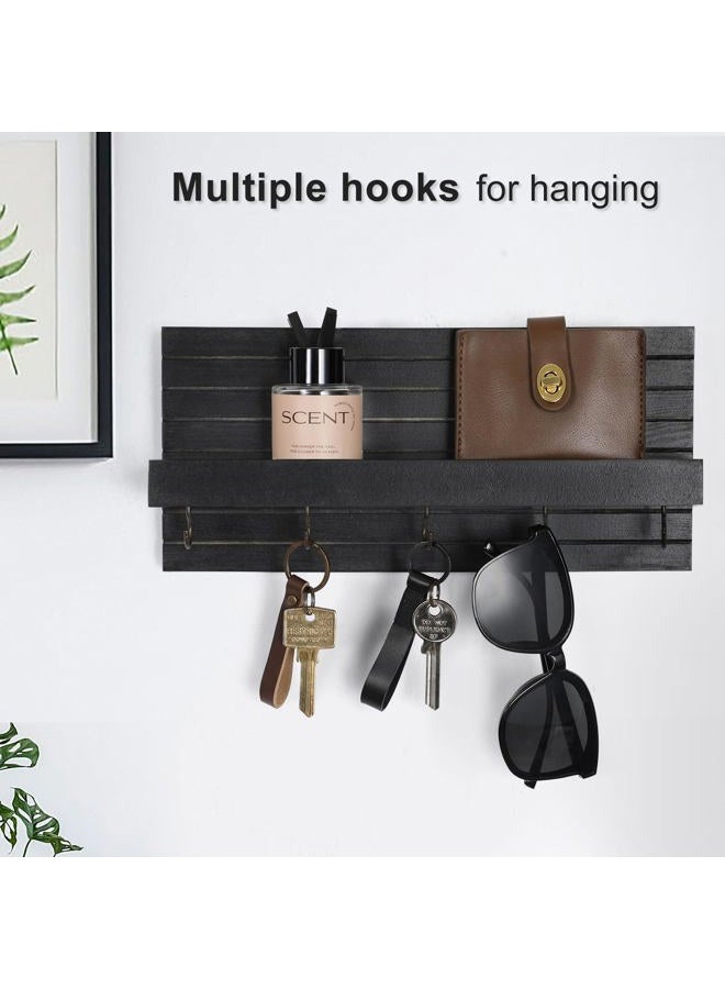 Lwenki Decorative Key Holder for Wall with Shelf, Entryway Shelf with Hooks Holds Leashes, Jackets and Glasses – Sturdy Wood Keyholder Entrance Hanger with Mounting Hardware (11.8” x 5.5” x 3.1”) (Black) - Image 3