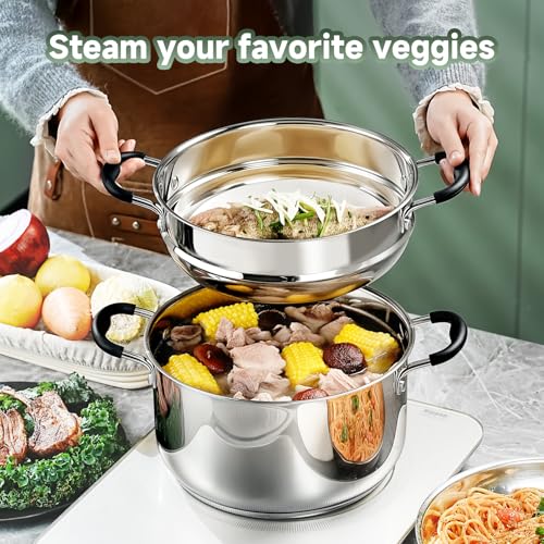 SLOTTET Stainless Steel Kitchen Cookware Set,11 Piece Pots and Pans Set with Steamer,Heat-resistant Handle,Non-Toxic,Induction,Oven,Dishwasher Safe - Image 5