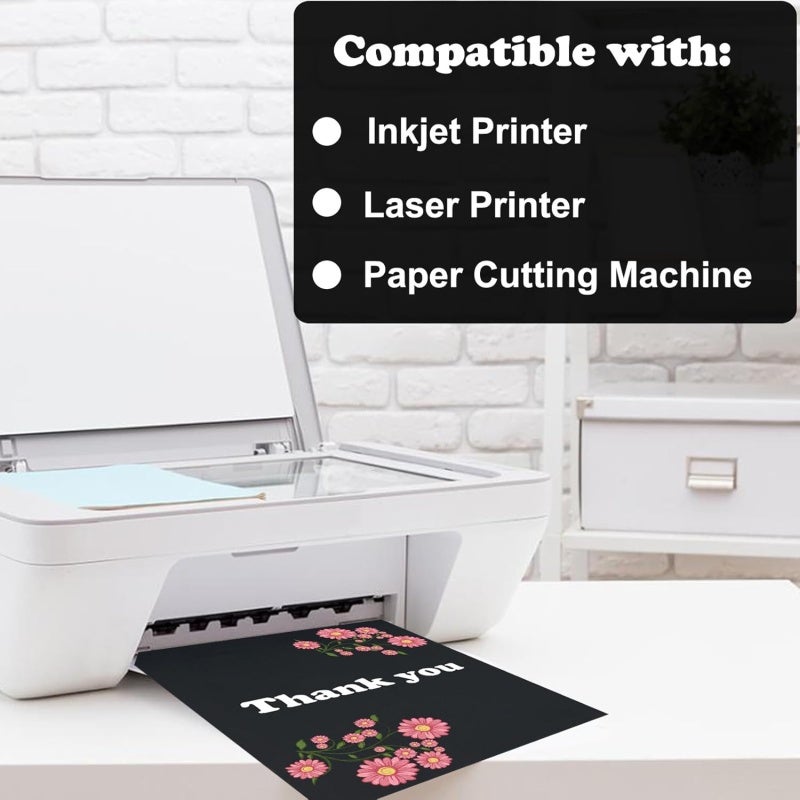 Black Cardstock Paper: 25 Sheets 8.5 X 11 Inch 250 Gsm/92 Lb Thick Heavyweight - Smooth Double-Sided Printer Compatible for DIY Crafts Scrapbooking Invitations Home Office School - Image 4