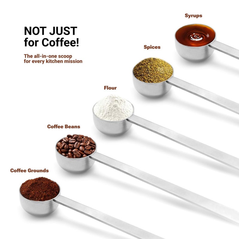 LimeFlex 2PCS Coffee Scoop Set,1 Tbsp (15ml) & 2 Tbsp (30ml) Coffee Measuring Spoons,for measuring ground coffee, protein powder, tea,Silver long-handled measuring spoon,for deep jars,coffee bags. - Image 5