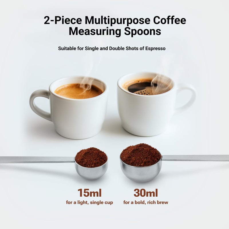 LimeFlex 2PCS Coffee Scoop Set,1 Tbsp (15ml) & 2 Tbsp (30ml) Coffee Measuring Spoons,for measuring ground coffee, protein powder, tea,Silver long-handled measuring spoon,for deep jars,coffee bags. - Image 3