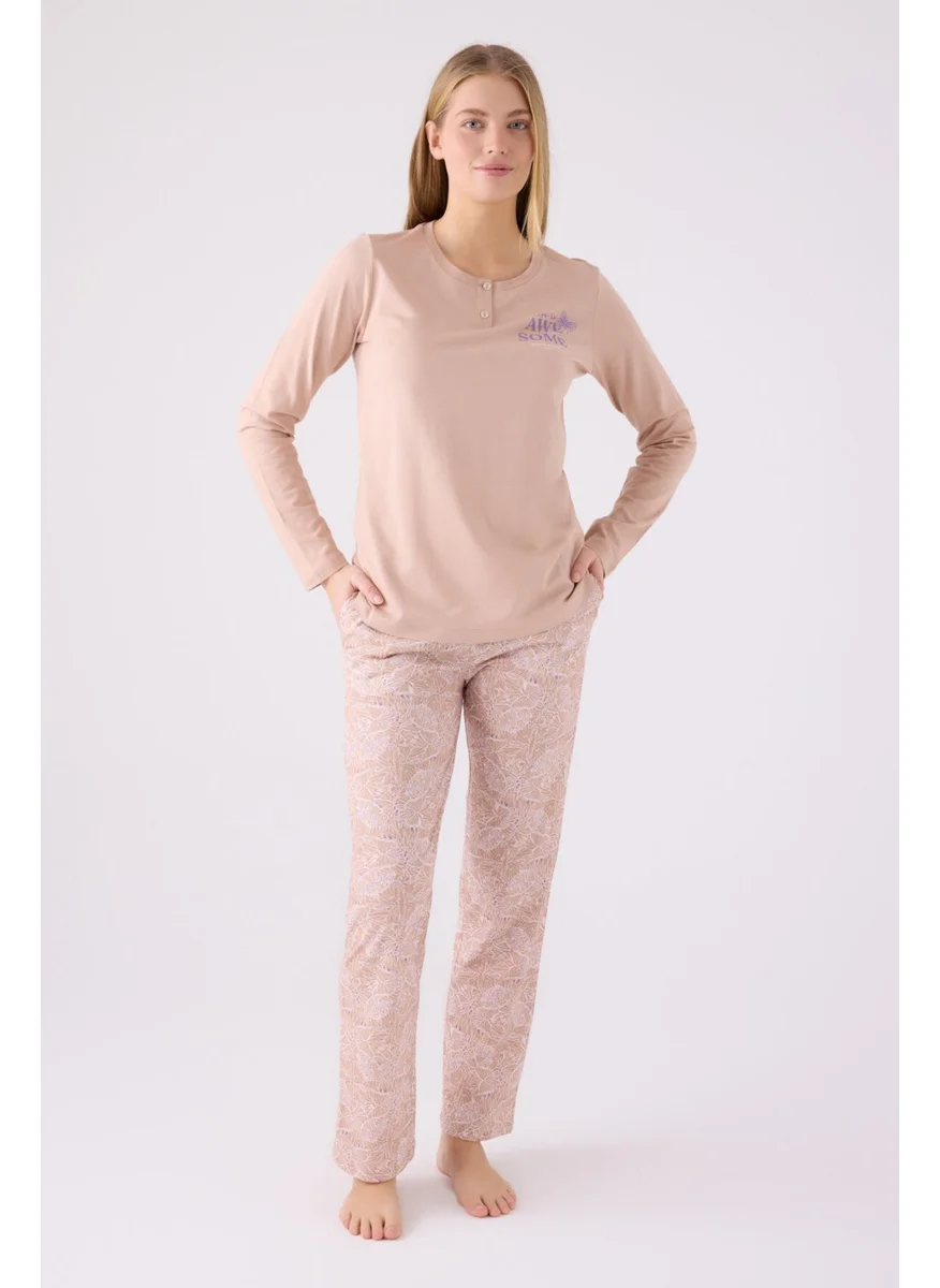 بيير كاردان Women's Long Sleeve Pajama Set PC8879 Mink