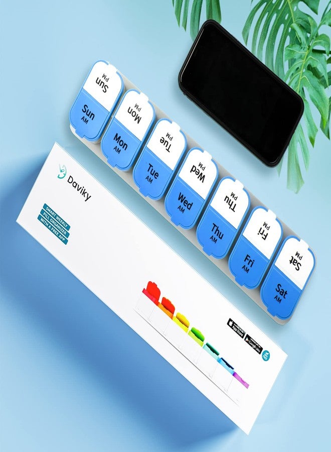 Daviky Large Pill Organizer 2 Times a Day - XL Pill Box 7 Day, Big Vitamin Holder with 7 Detachable AM/PM Compartments, Big Supplement Container for Weekly or Daily Use (Blue - Image 3