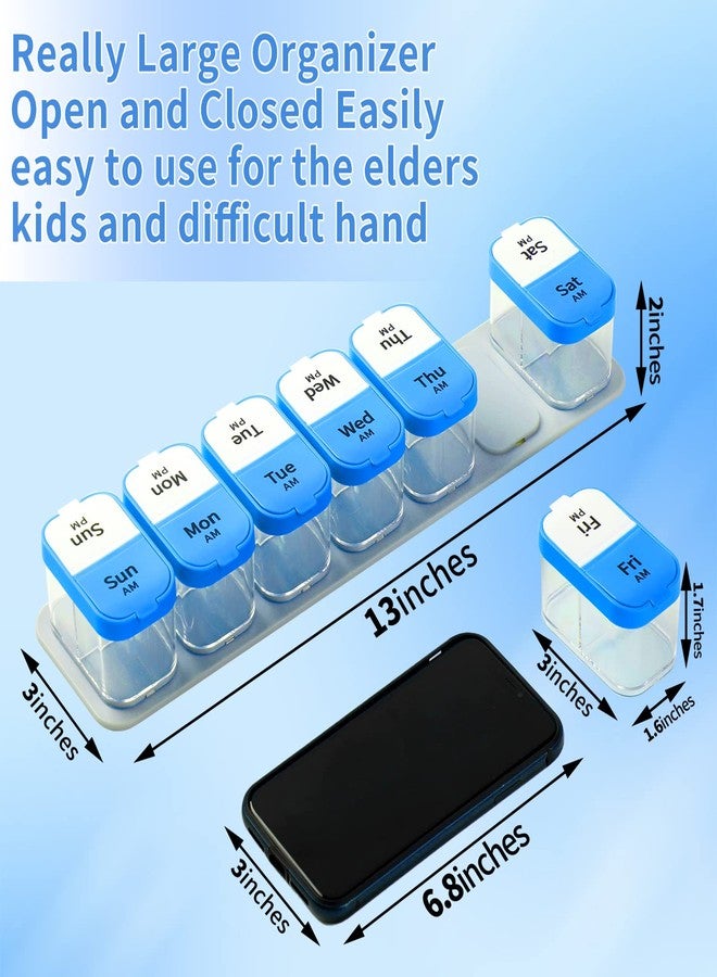 Daviky Large Pill Organizer 2 Times a Day - XL Pill Box 7 Day, Big Vitamin Holder with 7 Detachable AM/PM Compartments, Big Supplement Container for Weekly or Daily Use (Blue - Image 4
