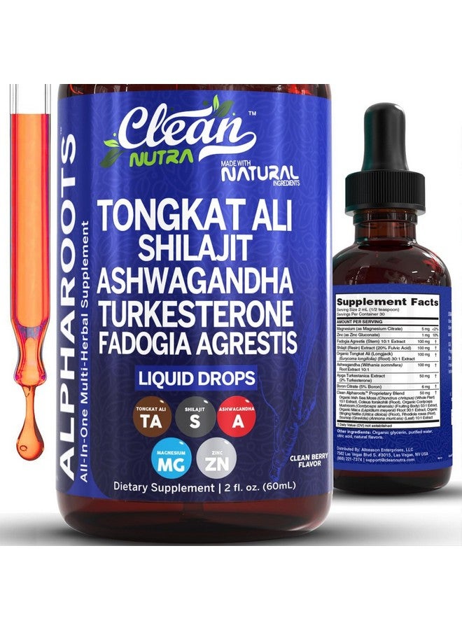 Clean Nutraceuticals Tongkat Ali Liquid Drops Shilajit, Ashwagandha, Turkesterone, Fadogia Agrestis, Magnesium, Irish Sea Moss, and Zinc Herbal Supplement by Clean Nutra - Image 1