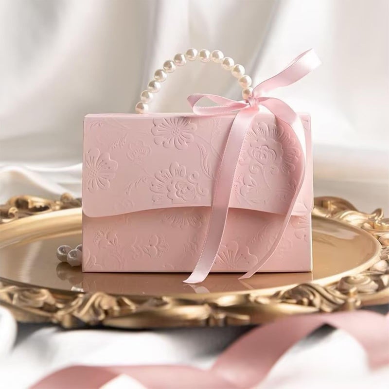 motoeye 10Pcs Pink Pearl Paper Gift Boxes for Wedding Favors, Elegant Bridesmaid and Party Favor Boxes with Ribbon, Ideal for Bridal Shower, Baby Shower, and Special Occasions (Pink, L) - Image 3