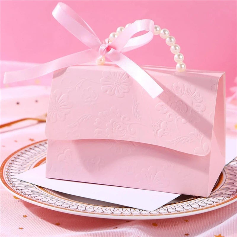motoeye 10Pcs Pink Pearl Paper Gift Boxes for Wedding Favors, Elegant Bridesmaid and Party Favor Boxes with Ribbon, Ideal for Bridal Shower, Baby Shower, and Special Occasions (Pink, L) - Image 2