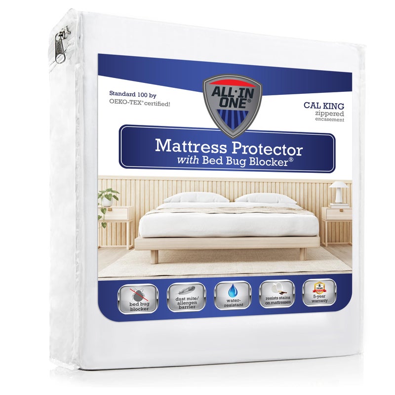 Bed Bug Blocker All-in-One Mattress Protector, Zippered Encasement, Water & Stain Resistant, Triple Seal Protection, California King, White - Image 1