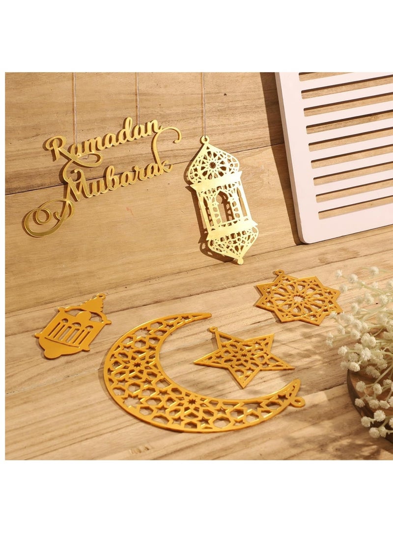 كوول تشيك 6 قطع زينة رمضان المعلقة، زينة رمضان الكريم من الأكريليك، زينة شكل القمر والنجوم لتثبيتها على الجدران أو النوافذ أو الأشجار - Image 2