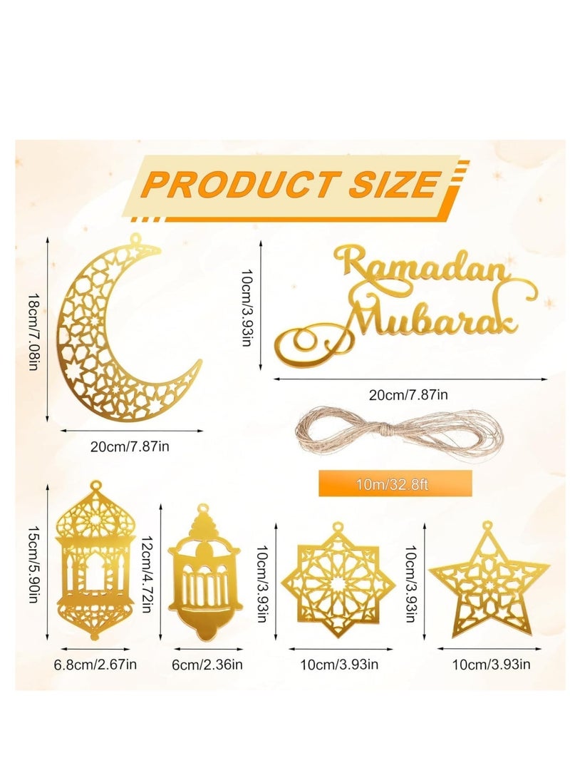 كوول تشيك 6 قطع زينة رمضان المعلقة، زينة رمضان الكريم من الأكريليك، زينة شكل القمر والنجوم لتثبيتها على الجدران أو النوافذ أو الأشجار - Image 3