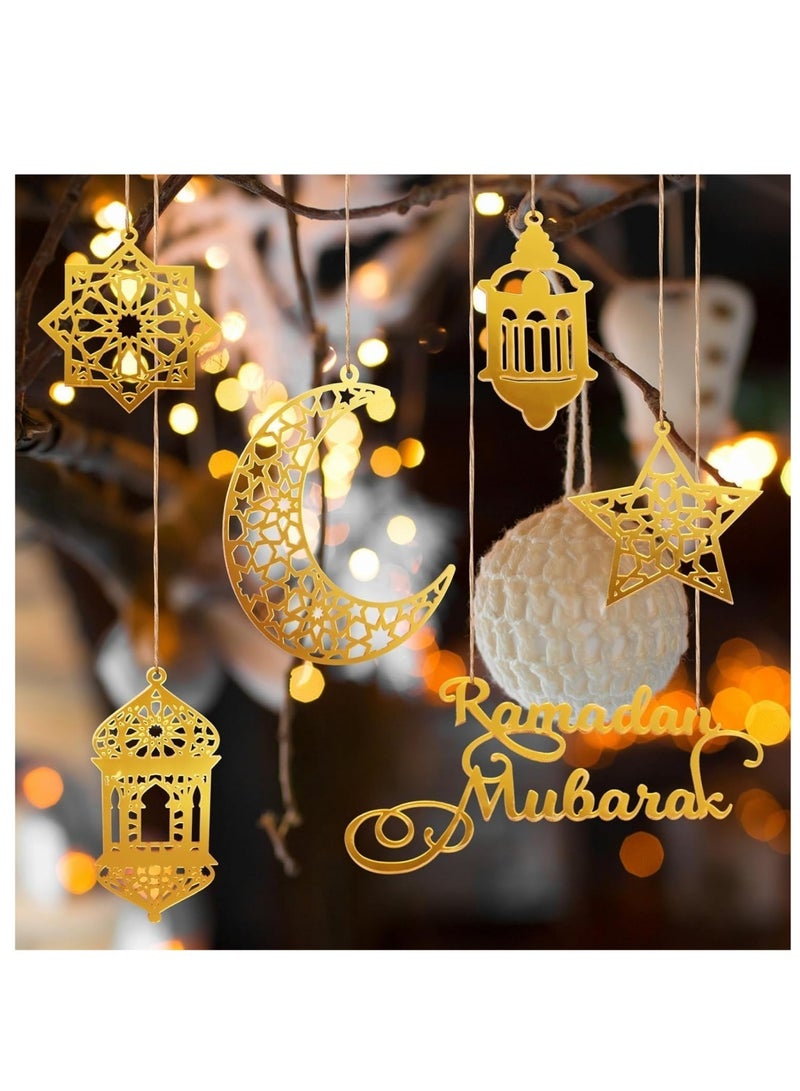 كوول تشيك 6 قطع زينة رمضان المعلقة، زينة رمضان الكريم من الأكريليك، زينة شكل القمر والنجوم لتثبيتها على الجدران أو النوافذ أو الأشجار - Image 4