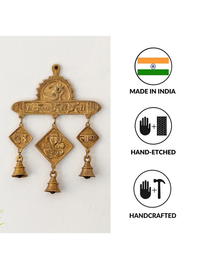 ExclusiveLane 'Shubh Labh Ganesha' Brass Wall Hanging with Bells (Pure Brass, 0.4 Kg) | Shubh Labh Ganesha Brass Hanging Bells for Decoration Ghanti for Pooja Temple Decor Hanging Bell - Image 5