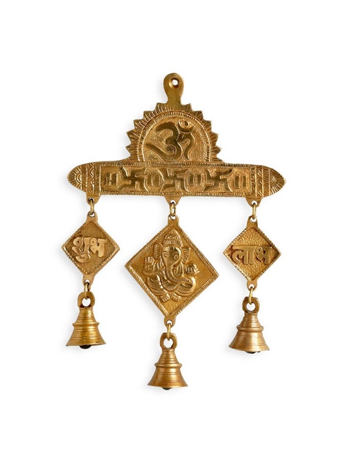ExclusiveLane 'Shubh Labh Ganesha' Brass Wall Hanging with Bells (Pure Brass, 0.4 Kg) | Shubh Labh Ganesha Brass Hanging Bells for Decoration Ghanti for Pooja Temple Decor Hanging Bell - Image 1