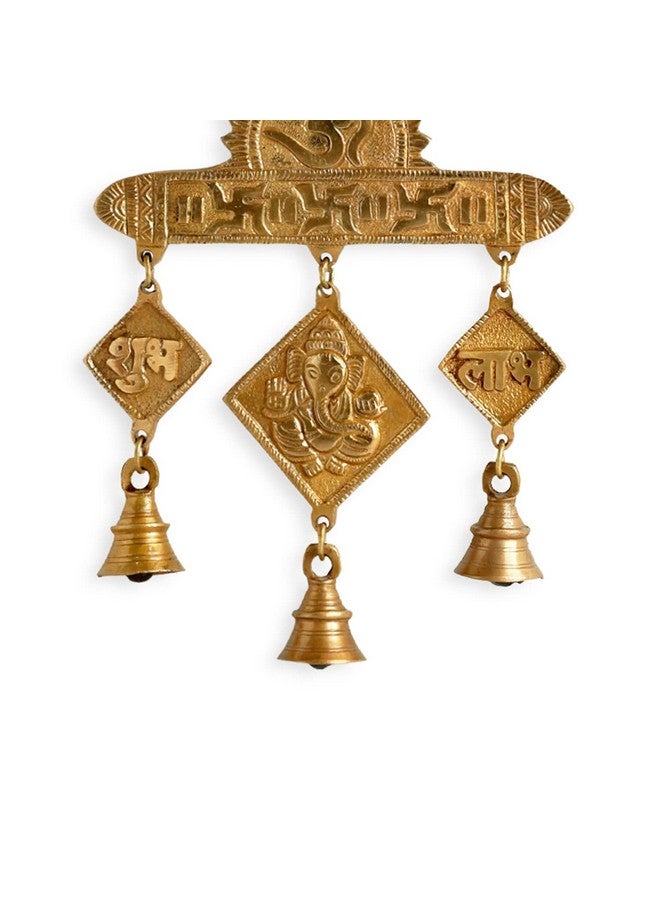 ExclusiveLane 'Shubh Labh Ganesha' Brass Wall Hanging with Bells (Pure Brass, 0.4 Kg) | Shubh Labh Ganesha Brass Hanging Bells for Decoration Ghanti for Pooja Temple Decor Hanging Bell - Image 3