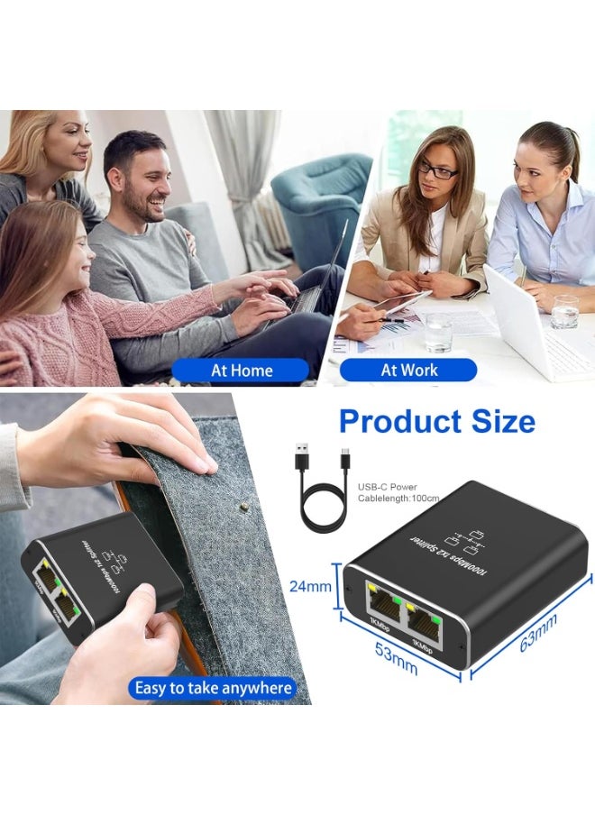 ماركة غير محددة مقسم إيثرنت 1000Mbps مع كابل طاقة Type-C – محول LAN من 1 إلى 2 منافذ RJ45  - Image 2