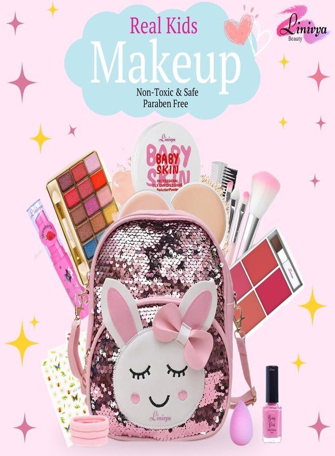 Linivya Kids Real Makeup Kit For Teens, Pre-Teens & Girls With Sparkle Cute Bag - Real, Non Toxic, Washable Make Up Toy- Gift For 6 7 8 9 10 12 13 14 Years Old Girls Birthday Gifts - Image 2