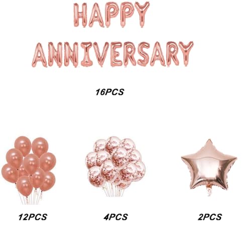 SOI Happy Anniversary Decoration | Happy Anniversary Decoration Kit | Happy Anniversary Rose Gold | Balloons For Anniversary Decoration | (Pack of 34) - Image 2