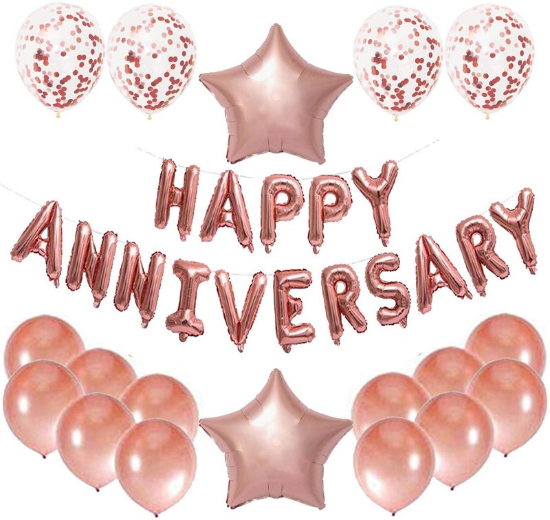 SOI Happy Anniversary Decoration | Happy Anniversary Decoration Kit | Happy Anniversary Rose Gold | Balloons For Anniversary Decoration | (Pack of 34) - Image 1