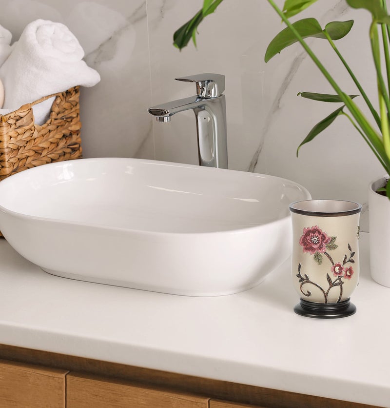 بوبيولار باث مجموعة شهيرة Bath Tumbler Larrisa Collection Rose Design Brown - Image 4