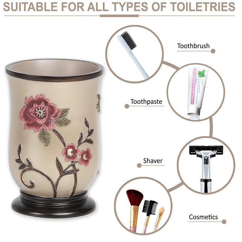 بوبيولار باث مجموعة شهيرة Bath Tumbler Larrisa Collection Rose Design Brown - Image 3