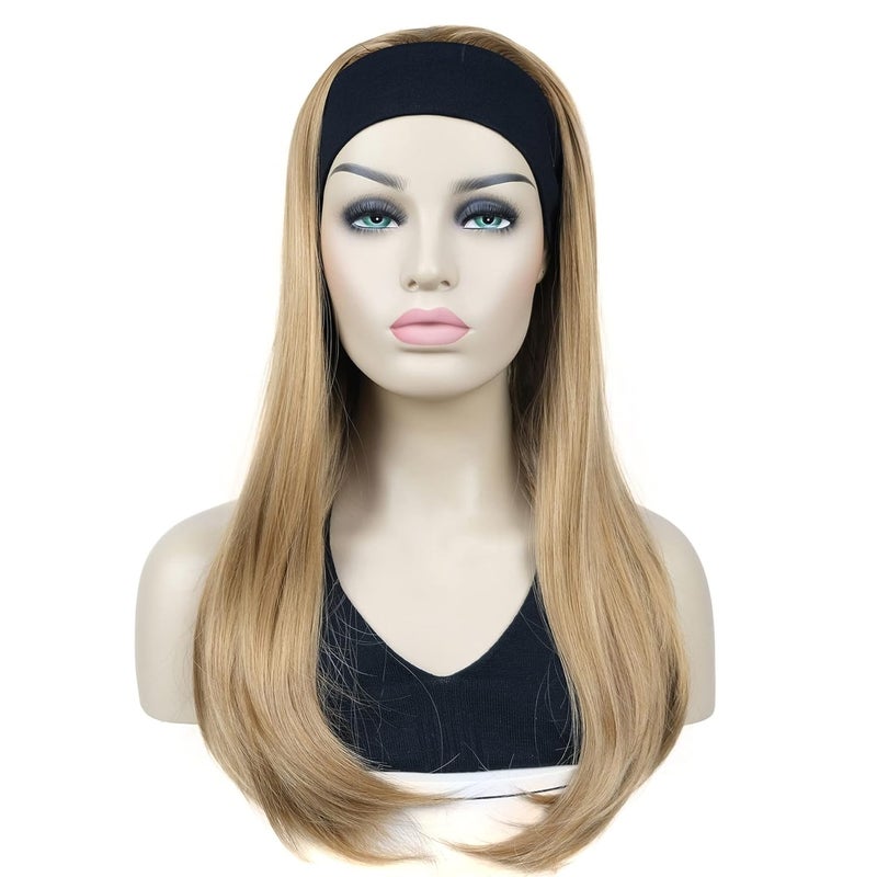 Lydell Long 34 Womens wigs hairpiece Straight with Adjust Black Headband wig Synthetic Hair 19 Lightest Golden Blonde