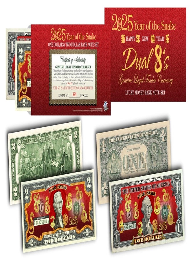 Merrick Mint 2025 Chinese New Year of The Snake Lucky Money $1 & $2 Set Dual 8s Gold Snakes - Image 1