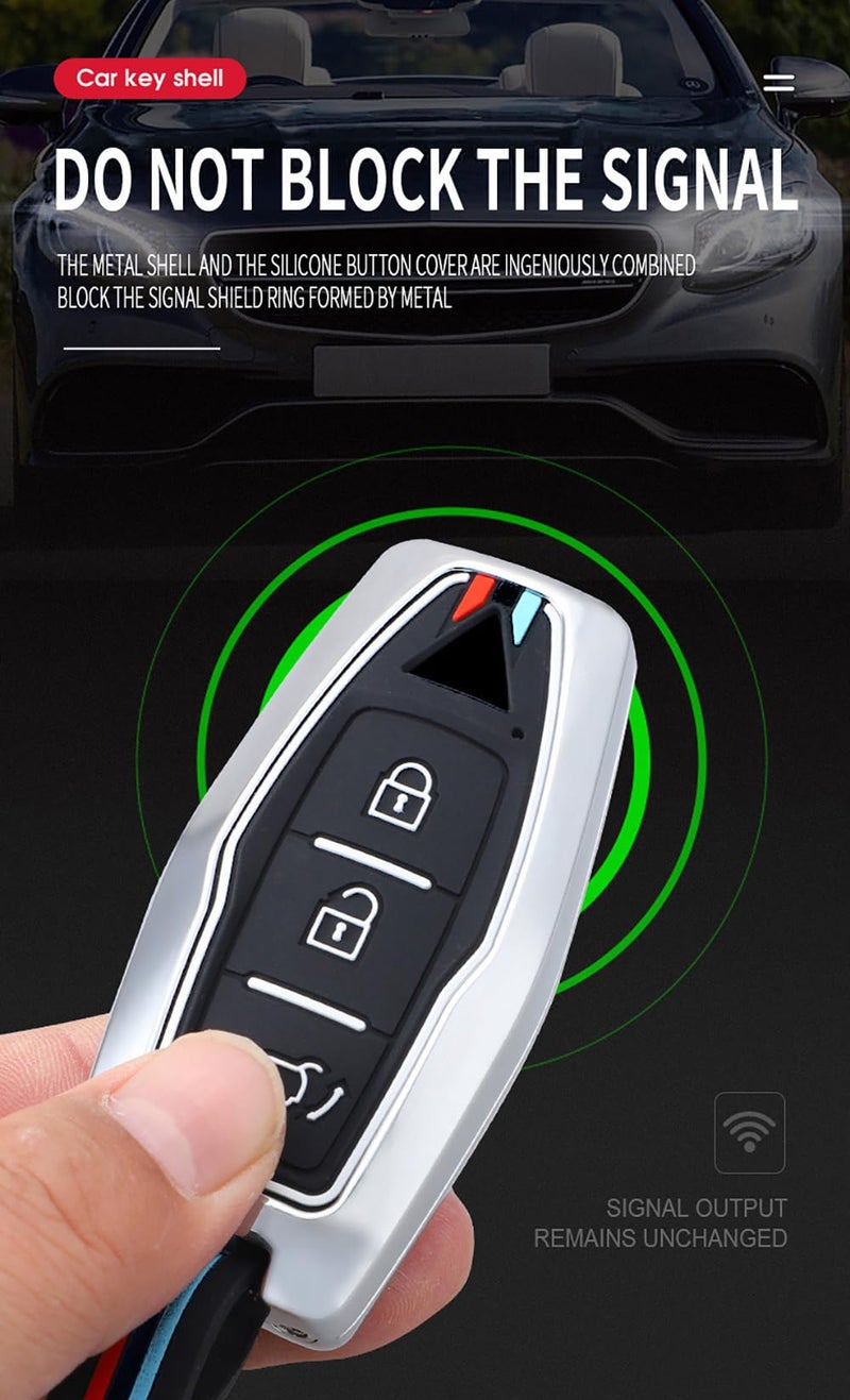 Ysbxitu 3 Buttons Keyless Remote Key Fob Cover with Keychain Compatible with Mitsubishi Outlander 2021 2022 2023 2024 Smart Key Shell Case Key Protection Cover Car Accessories Key Sleeve-B Black - Image 3