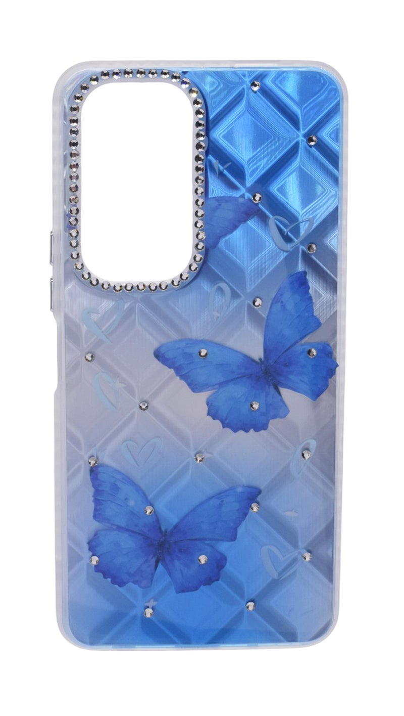 TPU Butterflies Printed Back Cover Case with Rhinestone Camera Border For Vivo Y04 - Blue Transparent