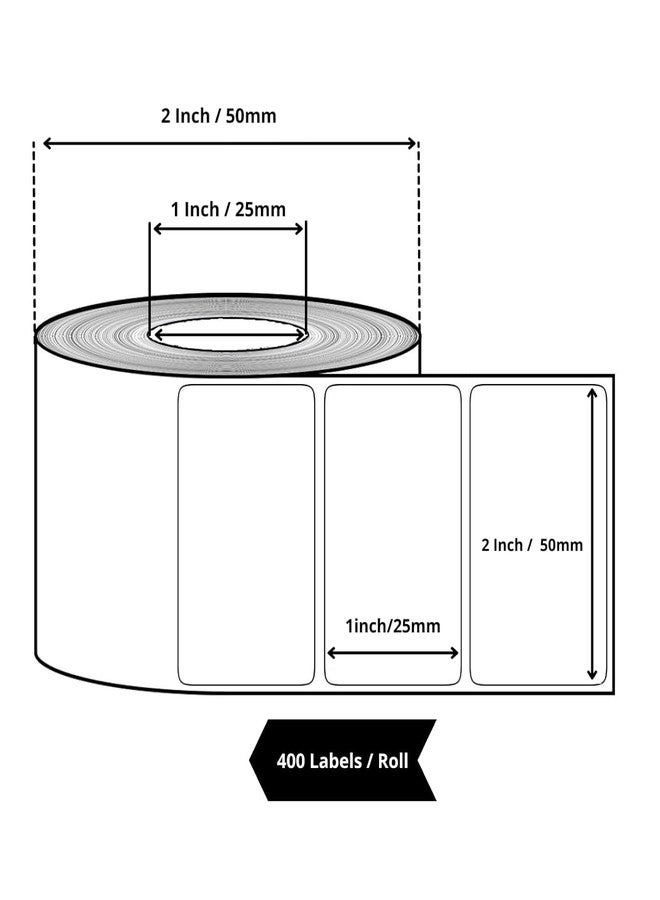 Semana Direct Thermal Barcode Label 50x25 mm,2x1 inch,1Up,400 Labels per Roll; Self Adhesive Paper Label Designed for Small Thermal Printers; (Pack of 6 Rolls (2400 Labels)) - Image 2