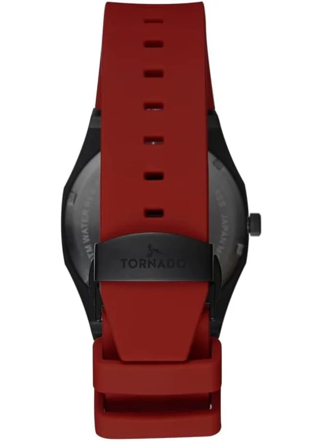 TORNADO Tornado Men's Japan Quartz Movement Watch, Analog Display and Silicone Strap - T22002-BSRB, Red