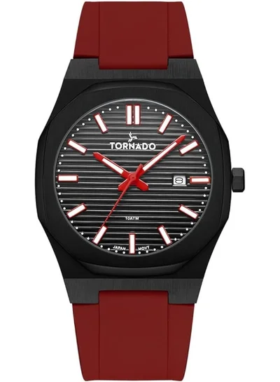 TORNADO Tornado Men's Japan Quartz Movement Watch, Analog Display and Silicone Strap - T22002-BSRB, Red