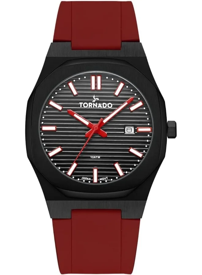 تورنيدو Tornado Men's Japan Quartz Movement Watch, Analog Display and Silicone Strap - T22002-BSRB, Red