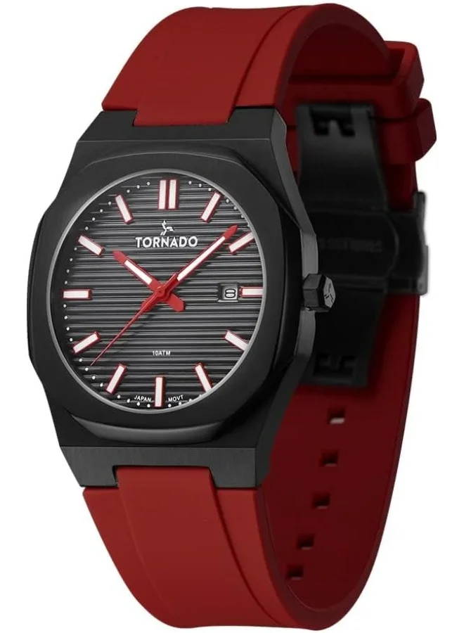 تورنيدو Tornado Men's Japan Quartz Movement Watch, Analog Display and Silicone Strap - T22002-BSRB, Red