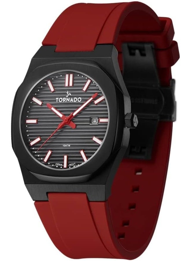 Tornado Men's Japan Quartz Movement Watch, Analog Display and Silicone Strap - T22002-BSRB, Red - Image 2