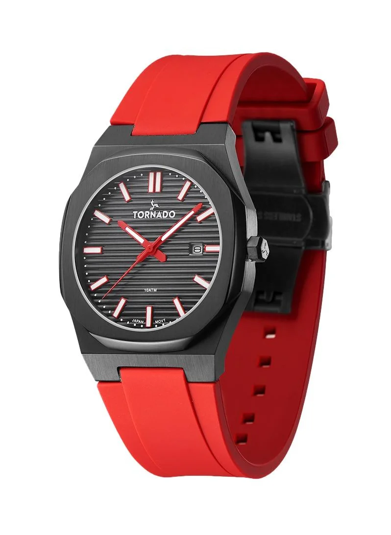 تورنيدو Tornado Spectra Men's Japan Quartz Movement Watch, Analog Display and Silicone Strap - T22002-BSRB, Red