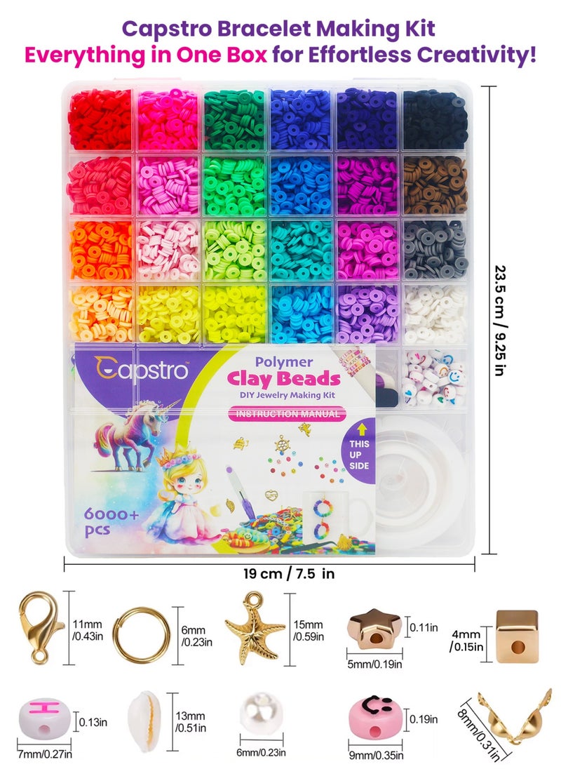Capstro 6000+ Clay Beads for Bracelet Making Kit - DIY Jewelry Set with Pendant Charms, Elastic Strings, 24 Colors Flat Preppy Beads for Bracelets, Necklace, Earrings - Pack of 1  - Image 2