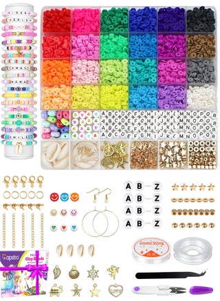 6000+ Clay Beads for Bracelet Making Kit - DIY Jewelry Set with Pendant Charms, Elastic Strings, 24 Colors Flat Preppy Beads for Bracelets, Necklace, Earrings - Pack of 1 - pzsku/Z415E49791CCCF7BF394FZ/45/1751030486/7a710026-1b35-4912-99dd-c99bd7eac0fc