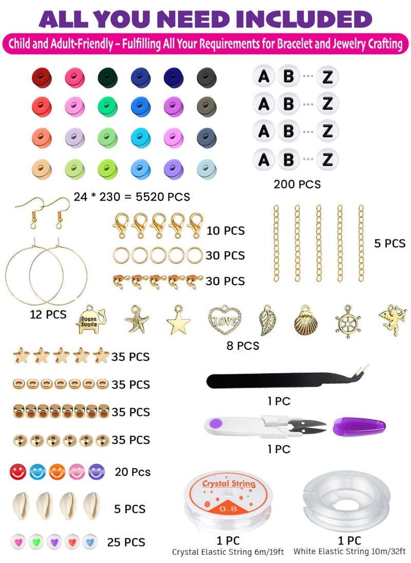 Capstro 6000+ Clay Beads for Bracelet Making Kit - DIY Jewelry Set with Pendant Charms, Elastic Strings, 24 Colors Flat Preppy Beads for Bracelets, Necklace, Earrings - Pack of 1  - Image 3