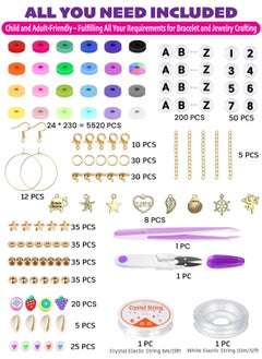 6000+ Clay Beads for Bracelet Making Kit - DIY Jewelry Set with Pendant Charms, Elastic Strings, 24 Colors Flat Preppy Beads for Bracelets, Necklace, Earrings - Pack of 1 - pzsku/Z415E49791CCCF7BF394FZ/45/_/1733327227/70333bef-576c-4e4e-9978-9f1d4b0065bd