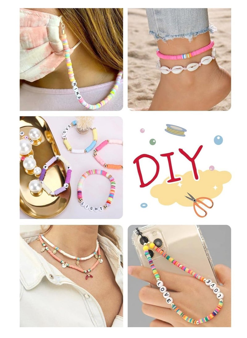 6000+ Clay Beads for Bracelet Making Kit - DIY Jewelry Set with Pendant Charms, Elastic Strings, 24 Colors Flat Preppy Beads for Bracelets, Necklace, Earrings - Pack of 1