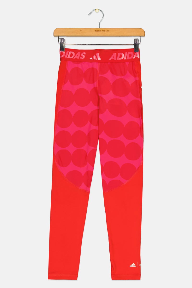 Adidas Kids Girl Brand Logo Pull On Training Leggings, Red  - Image 1
