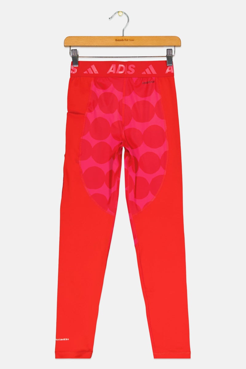 Adidas Kids Girl Brand Logo Pull On Training Leggings, Red  - Image 2