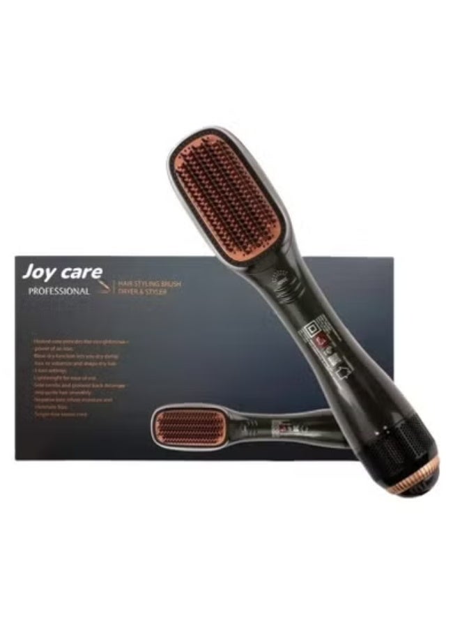 JOY CARE Ceramic Dryer and Styler 2-in-1 – Black/Beige Hot Air Brush with Ionic Technology – Hair Dryer & Straightening Brush Combo for Fast Drying, Frizz-Free Shine & Smooth Styling – Lightweight Ergonomic Blow Dryer Brush for All Hair Types – Salon Results at Home  - Image 1