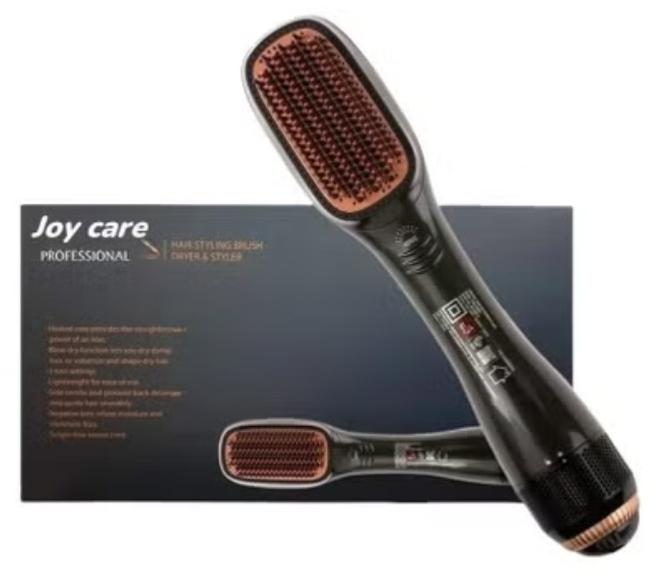 JOY CARE Ceramic Dryer and Styler 2-in-1 – Black/Beige Hot Air Brush with Ionic Technology – Hair Dryer & Straightening Brush Combo for Fast Drying, Frizz-Free Shine & Smooth Styling – Lightweight Ergonomic Blow Dryer Brush for All Hair Types – Salon Results at Home - Image 1