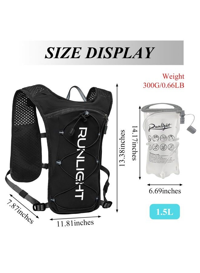 Runlight Running Vest for Women Men,Adjustable Chest Straps Running Hydration Vest with 1.5L Water Bladder,Lightweight Breathable Reflective Running Vest for Trail Running Hiking Black - Image 2
