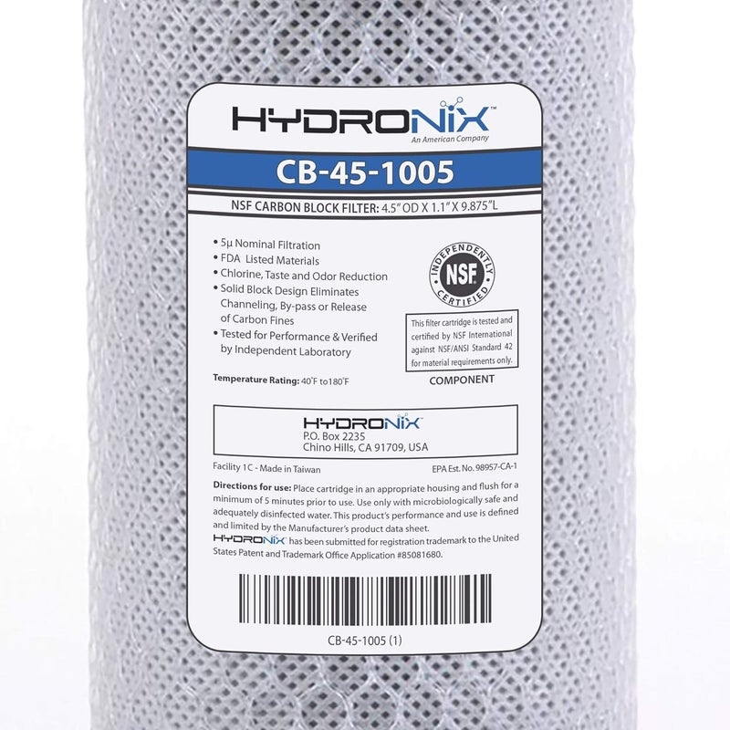 Hydronix HX-CB-45-1005/3 Whole House Commercial NSF Coconut Activated Carbon Block Water Filter, 4.5" x 10", 5 Micron, 3 Pack, White - Image 2