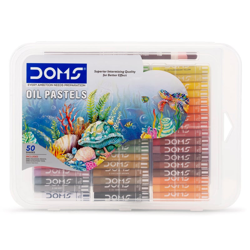DOMS 50 Shades Oil Pastel With Case|Smooth Color Intermixing For Better Effect|Bright&Intense Colors|Free Scrapping Tool|Non-Toxic&Safe For Childrens|Pack Of 1|Multicolor - Image 3
